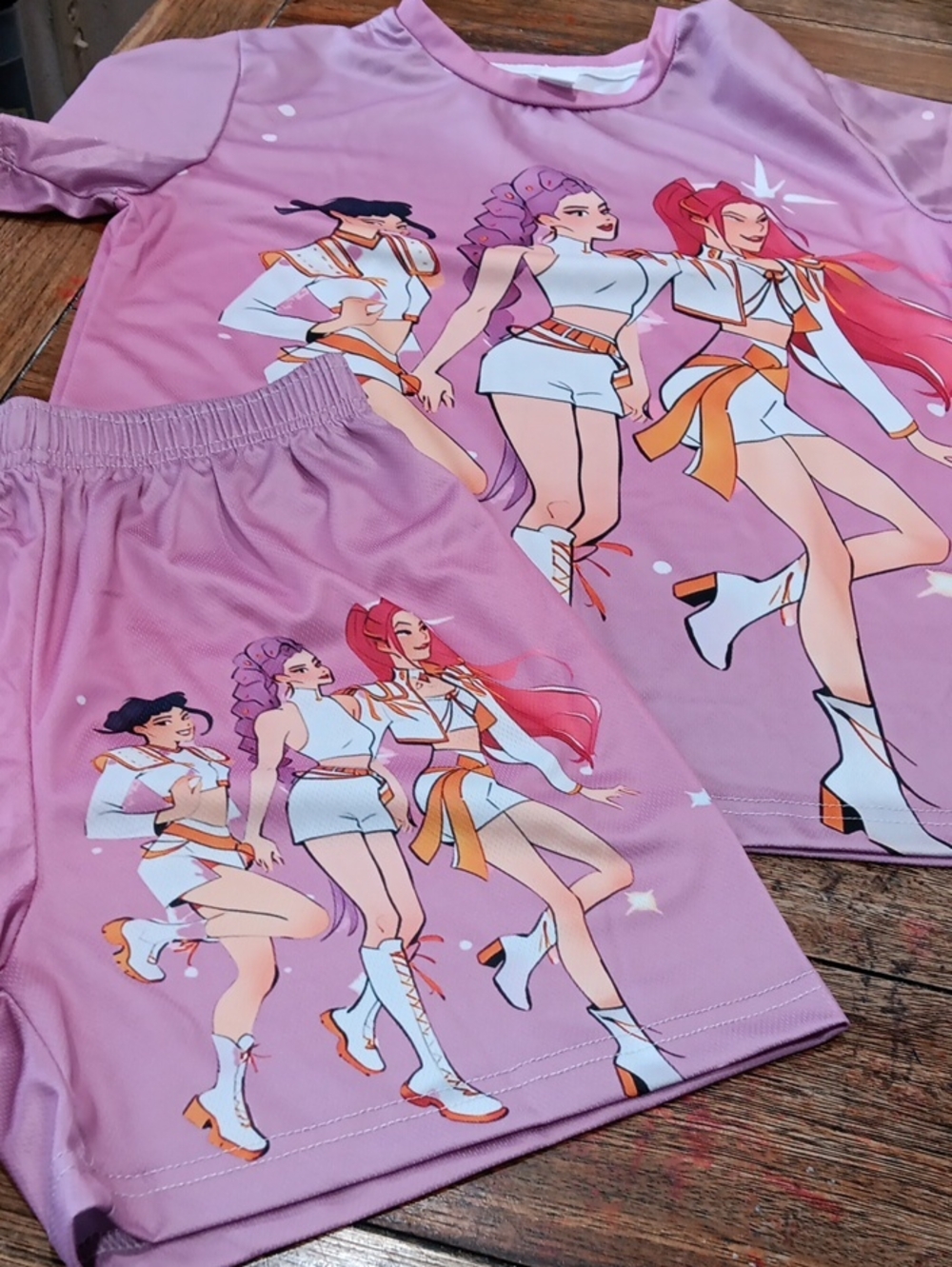Girls' Pink Dance Crew Short Set - Soft Short Sleeve Top & Shorts Huntrix.
